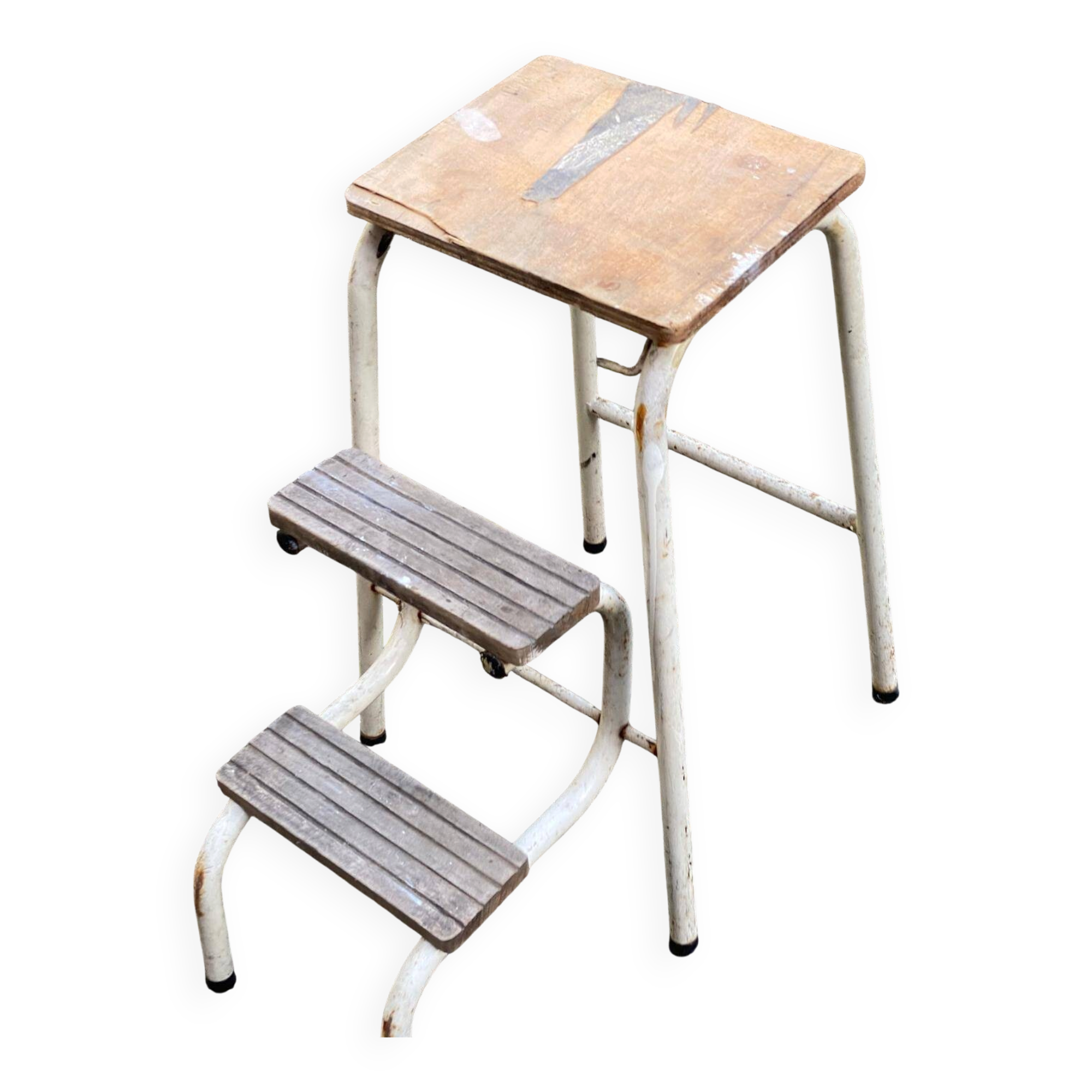 Folding wooden stool step ladder