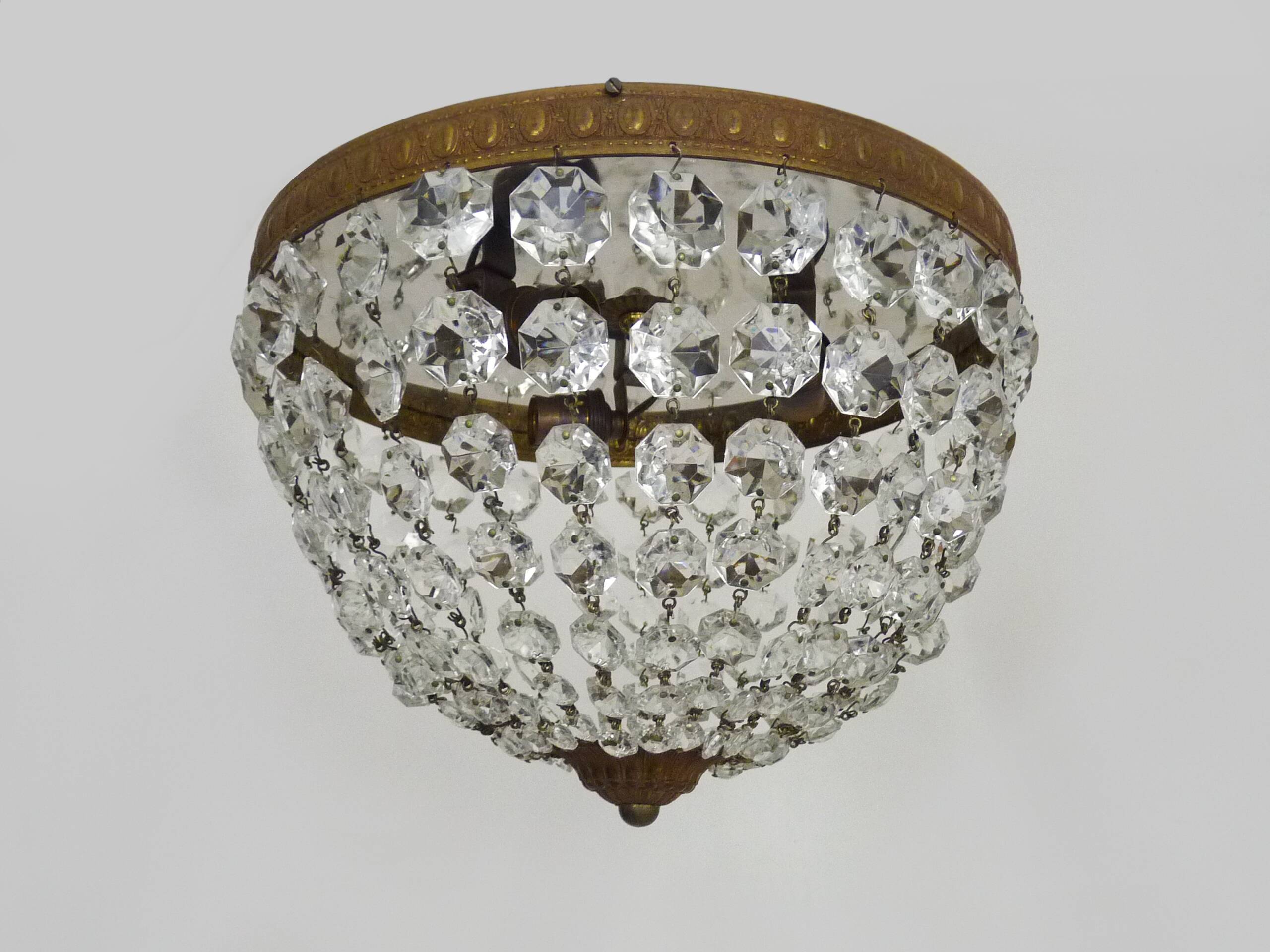 Old crown ceiling light with 3 lights, half basket with glass pendants. 60