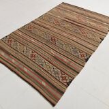5x8 Faded Vintage Kilim Rug, Antique Home Decor, 154x244Cm