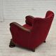 1950s, Danish relax armchair, furniture velour, carved oak wood.