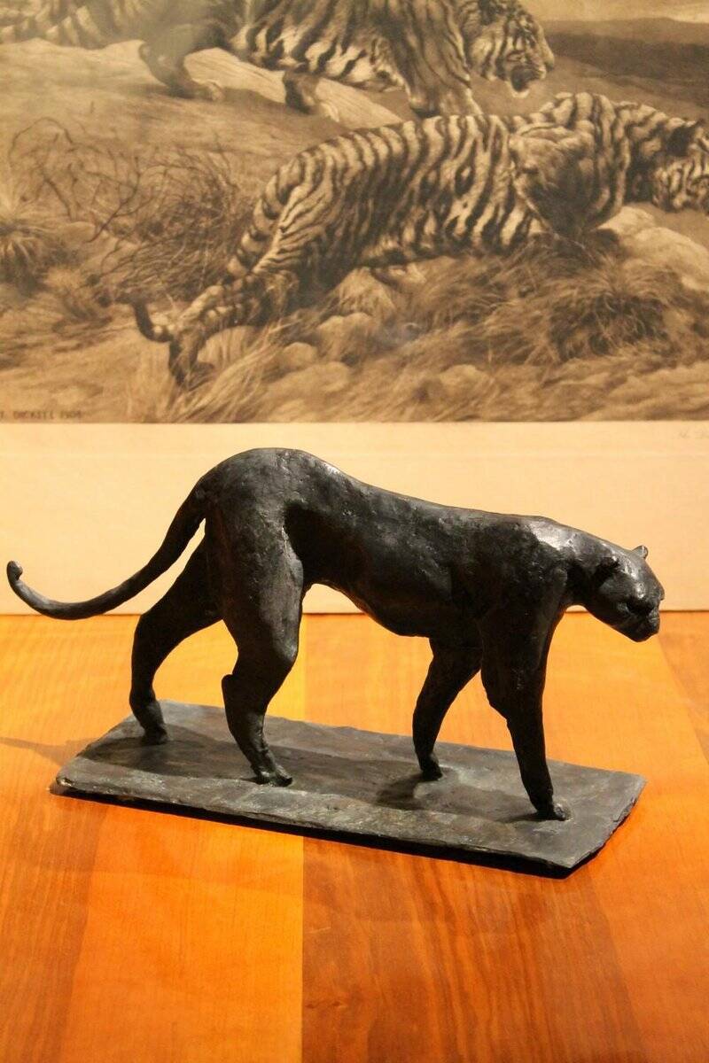 Art Deco Inspired Black Patinated Bronze Leopard Sculpture, 2020
