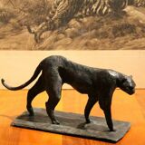 Art Deco Inspired Black Patinated Bronze Leopard Sculpture, 2020