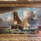 John Russel Chancellor (1925-1984) rare on the market, oil on canvas, marine, boats