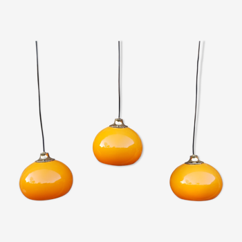 Lot de 3 suspensions orange vintage, années 70