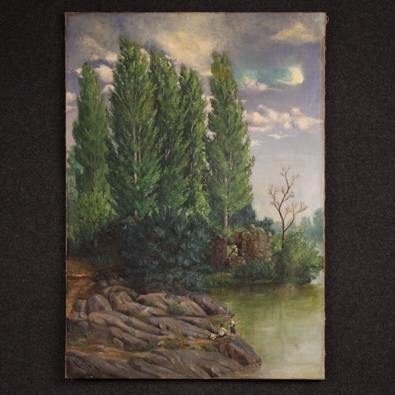 Spanish landscape painting signed C. Coll 1883