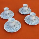 4 Cups / Saucers (shower foot) Coffee Porcelain arabesque décor / flowers