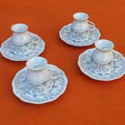 4 Cups / Saucers (shower foot) Coffee Porcelain arabesque décor / flowers