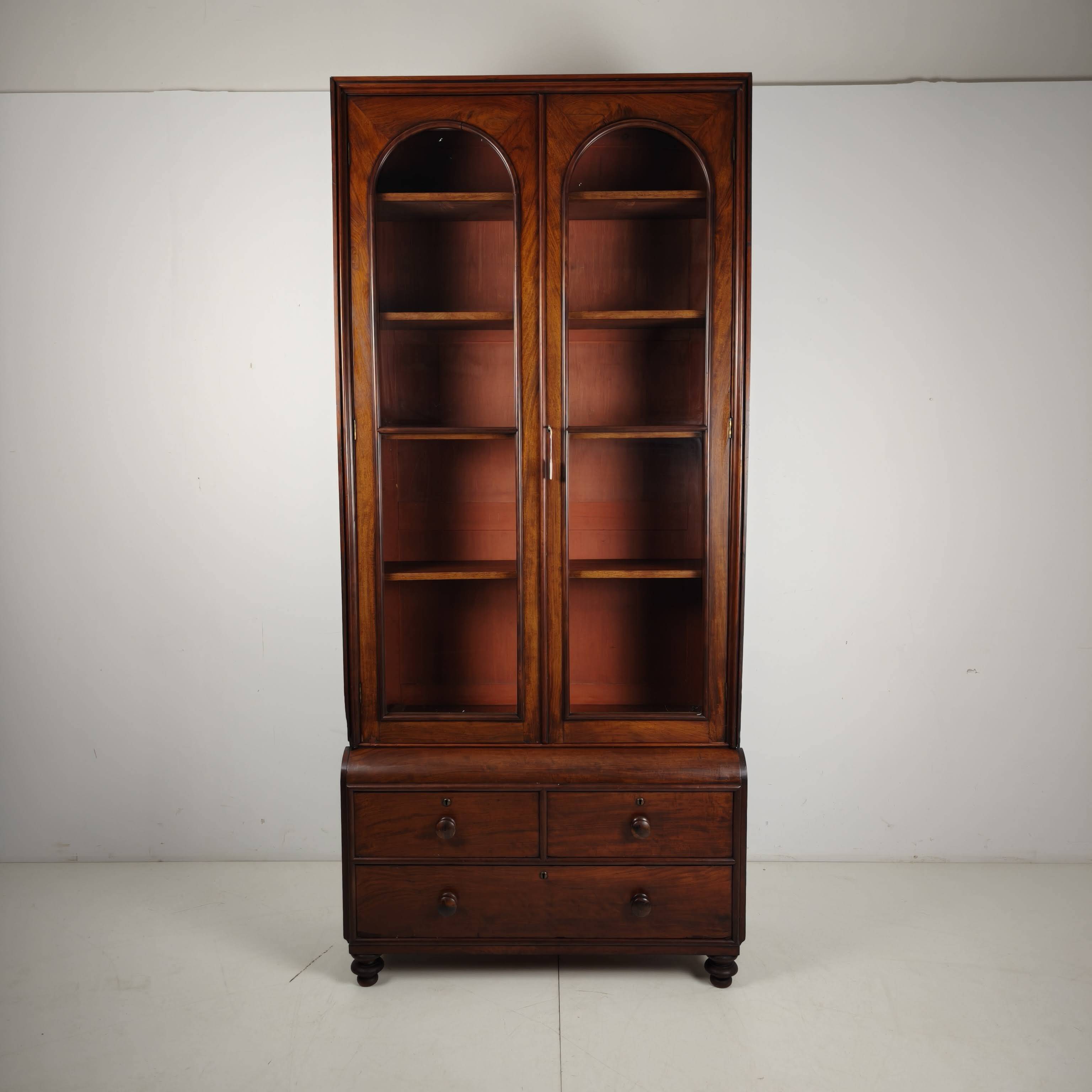 Late 19th Century English Display Bookcase with Glazed Doors & Drawers