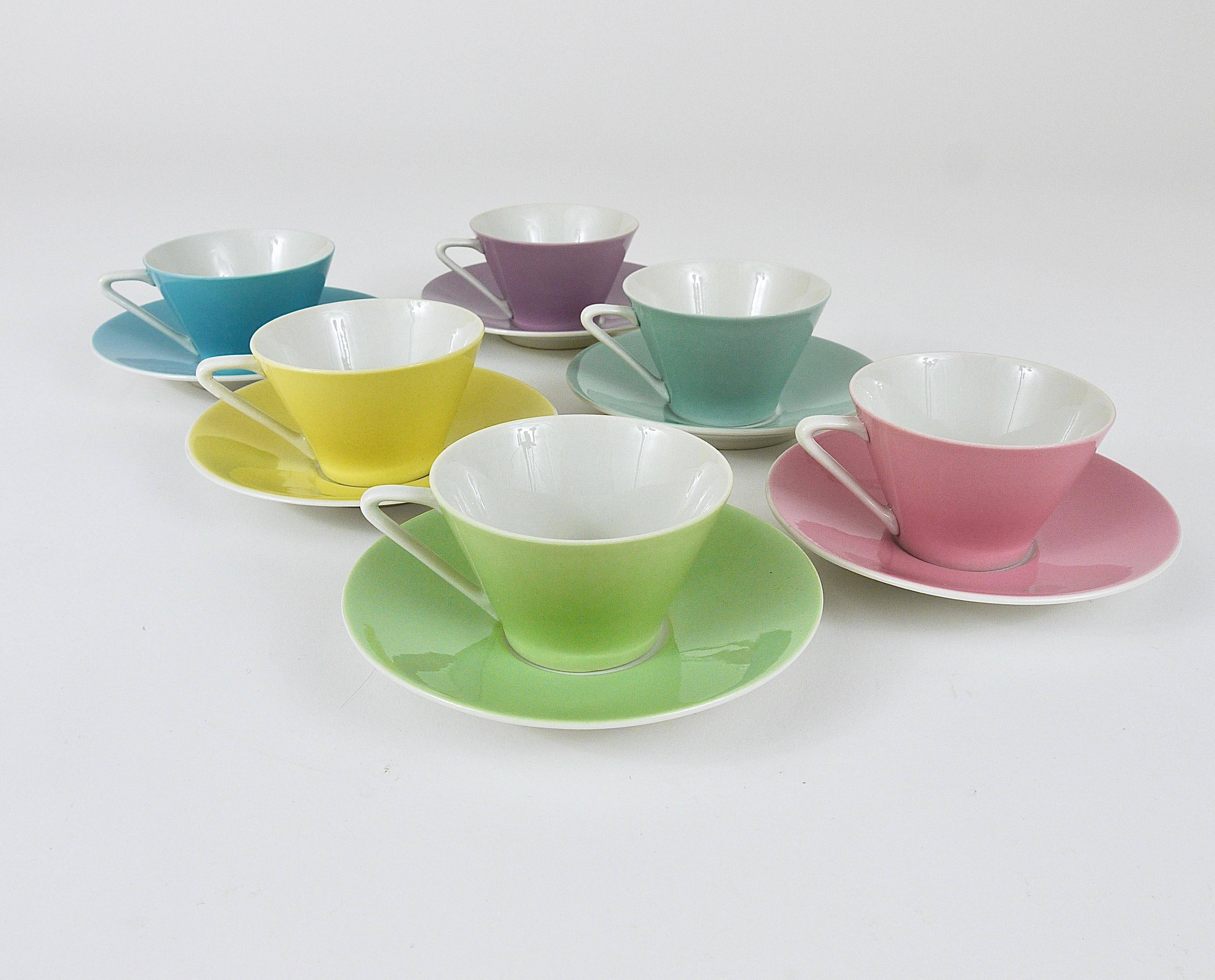 6 pastel mid-century porcelain espresso cups, Daisy, Lilies, Austria, 1950s