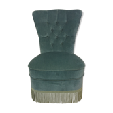 Fauteuil crapaud vintage en velours bleu