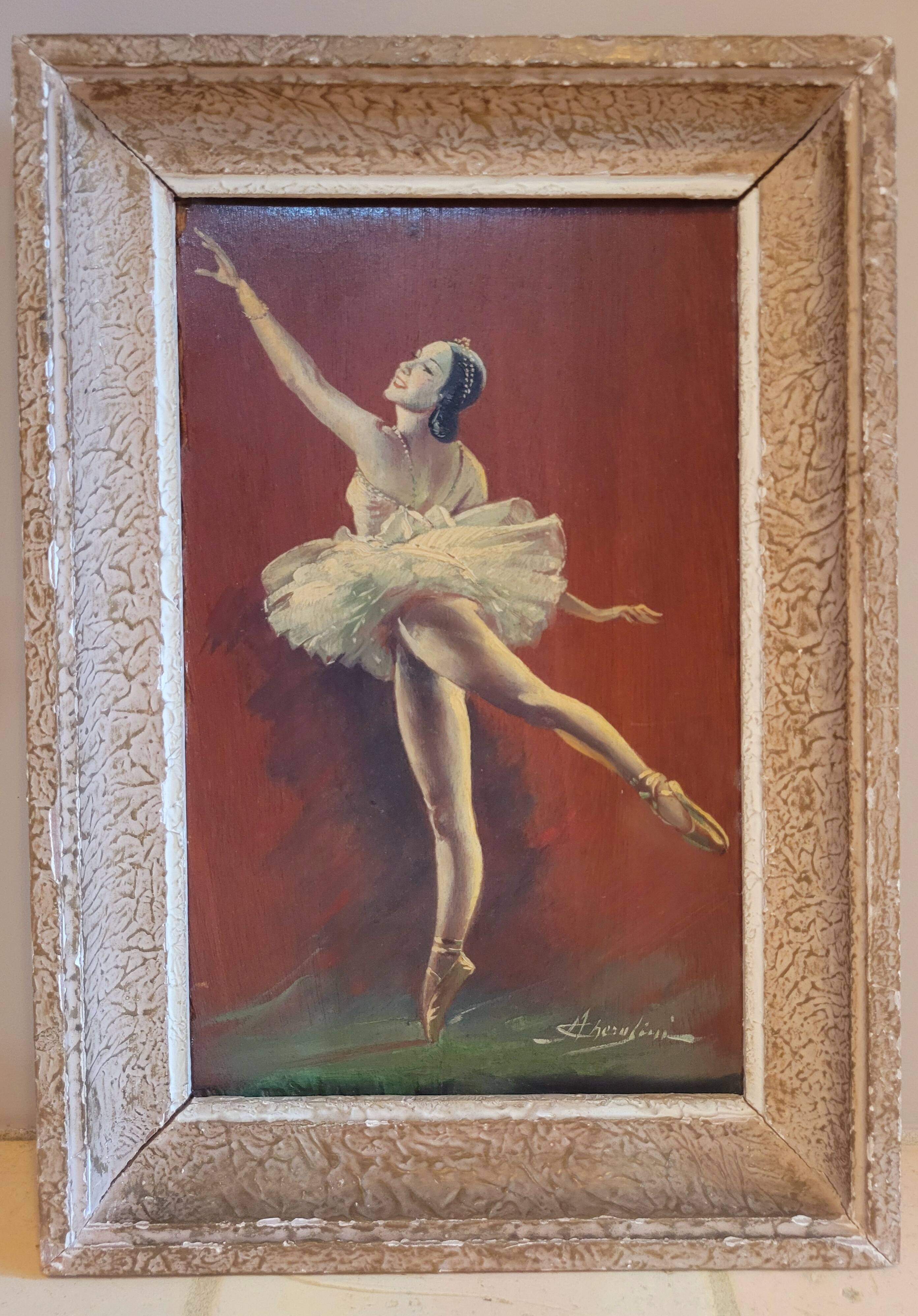 Vintage painting signed from the 1930s-1940s Ballerina