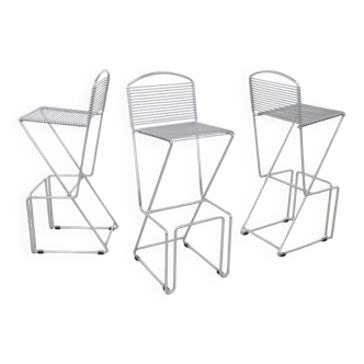 3 tabourets de bar postmodernes en métal chromé, années 1980