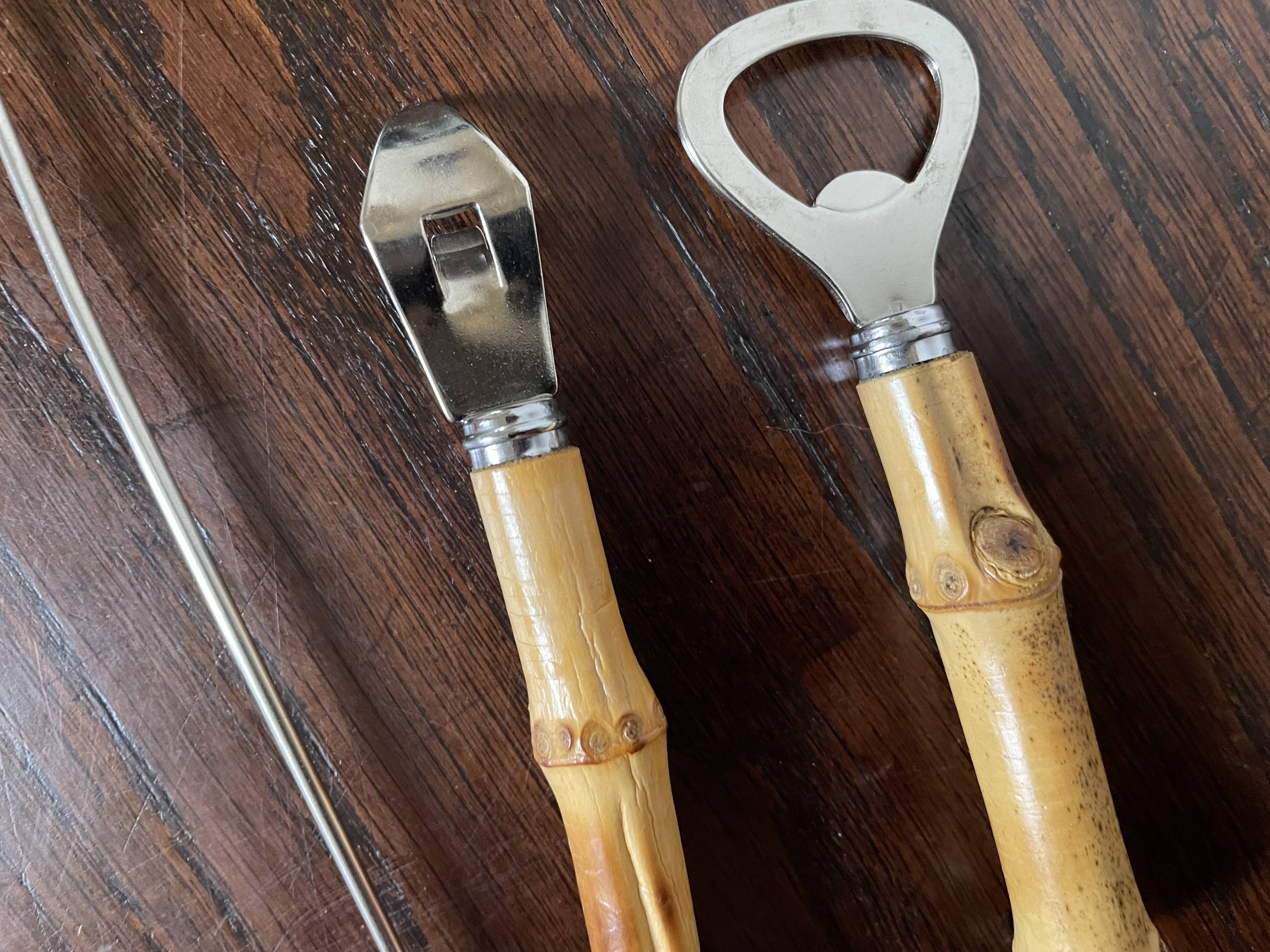 Bamboo handle bottle opener serving cutlery