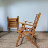 Set of 2 vintage wooden folding armchairs