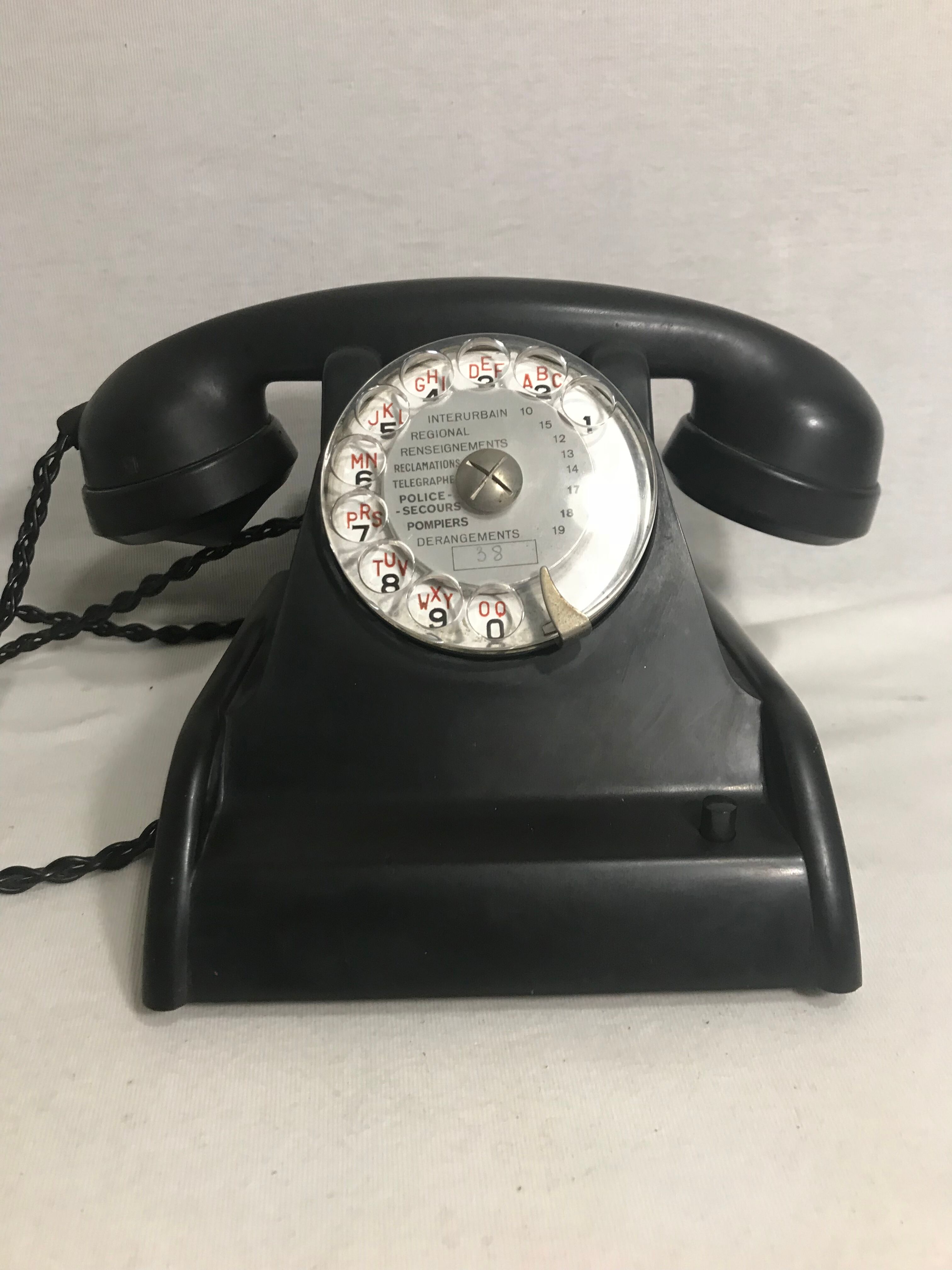 Old telephone bakelite black dial transparent 50 vintage 40's cit