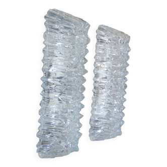 Pair of 1970 pressed glass wall lamps