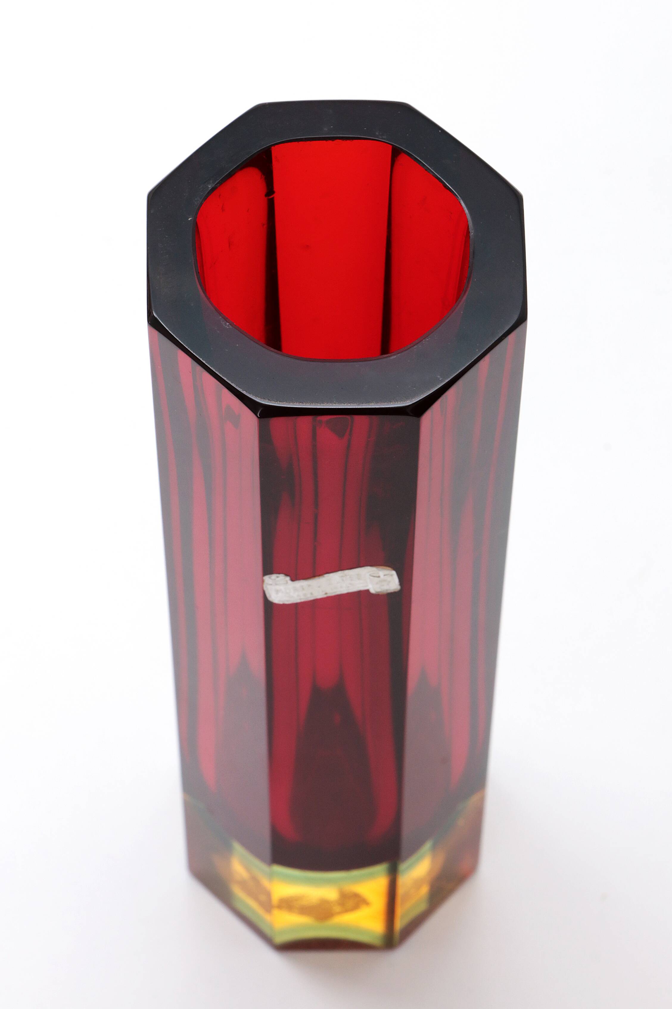 Murano block vase by Flavio Poli model 8-sided red green blue yellow