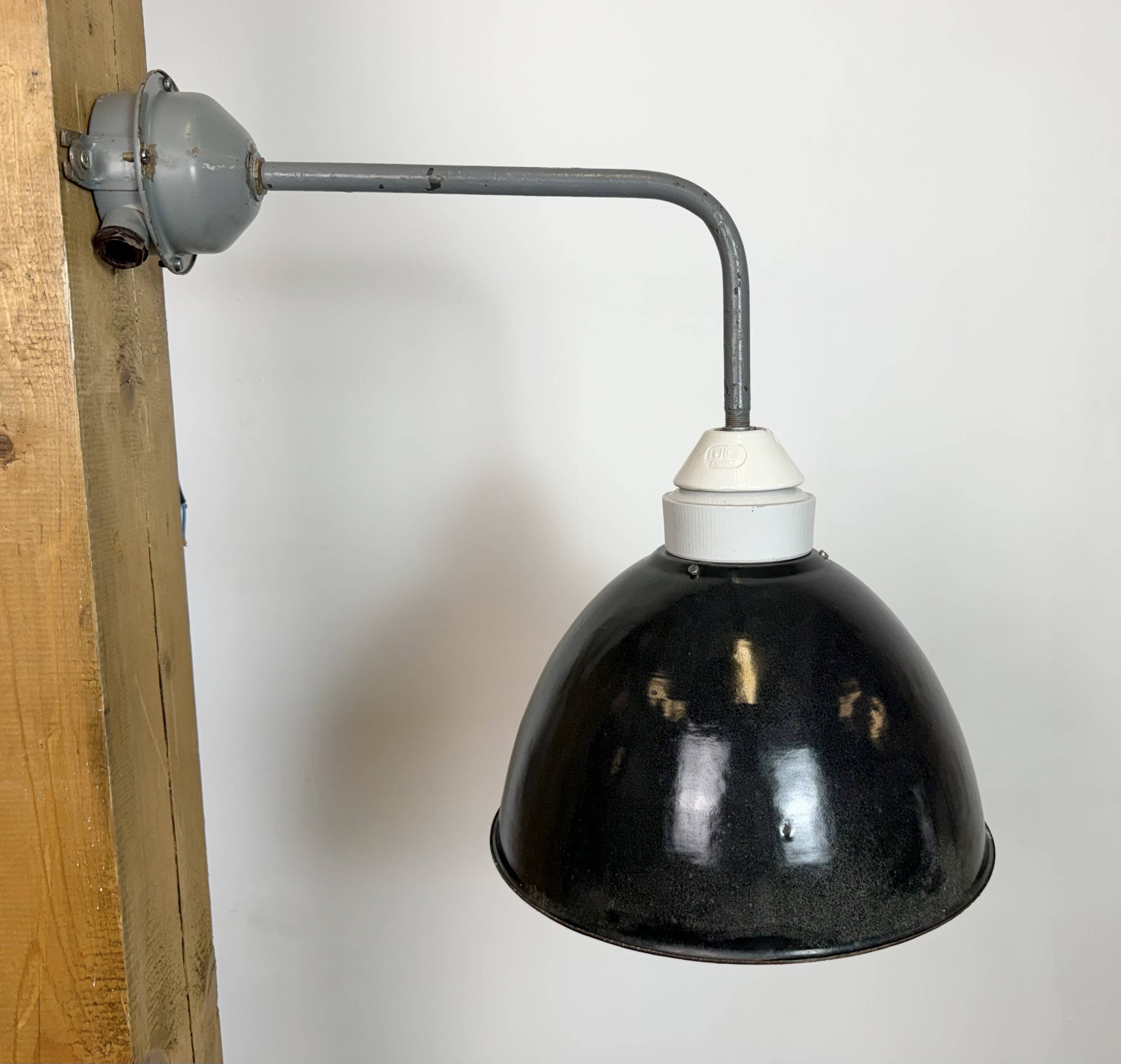 Industrial Factory Wall Lamp with Black Enamel Shade, 1960s