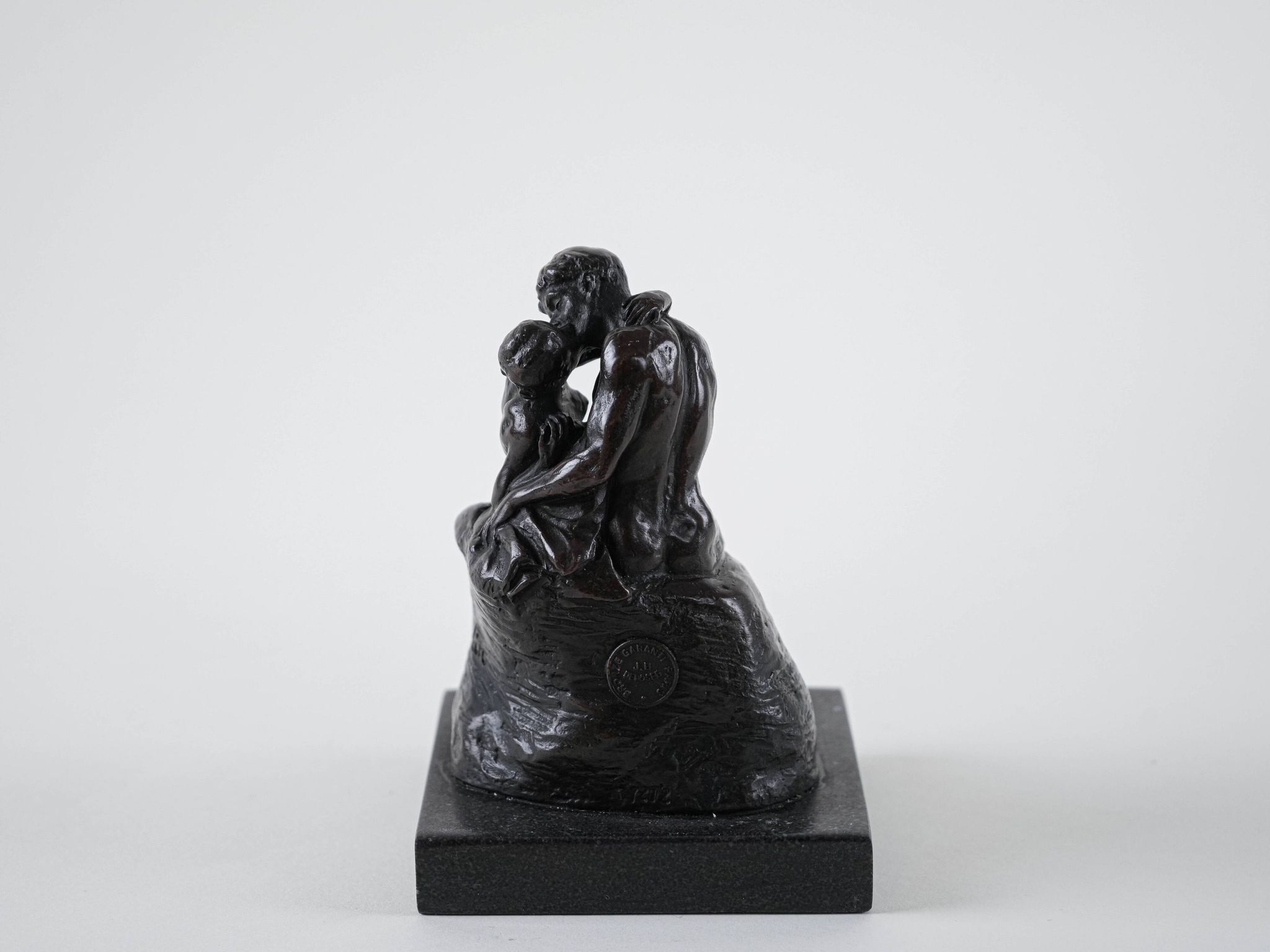 Mother and child art deco figurine signed Rodin, European brown sculptural piece