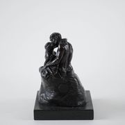 Mother and child art deco figurine signed Rodin, European brown sculptural piece