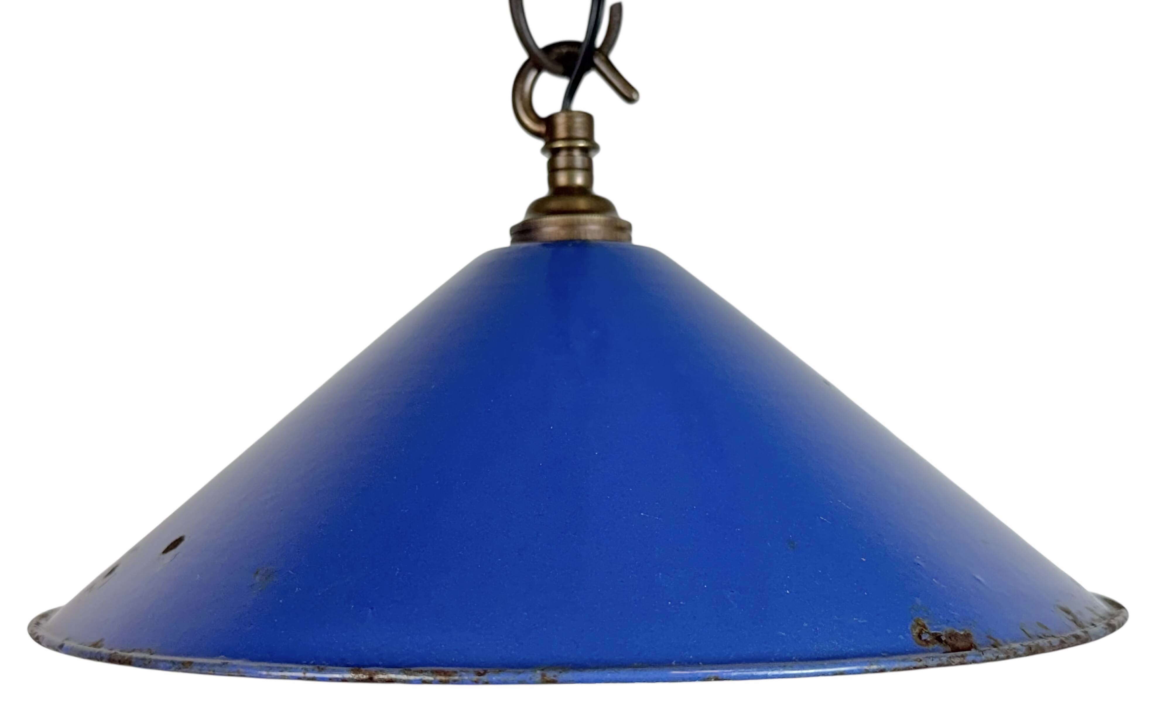 Industrial Blue Enamel Factory Pendant Lamp, 1950s