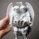 Fine bisque porcelain holy water font with two angels, antique, 1900-1930, Germany