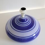 Vintage table lamp, blue ceramic striped base and plain lampshade