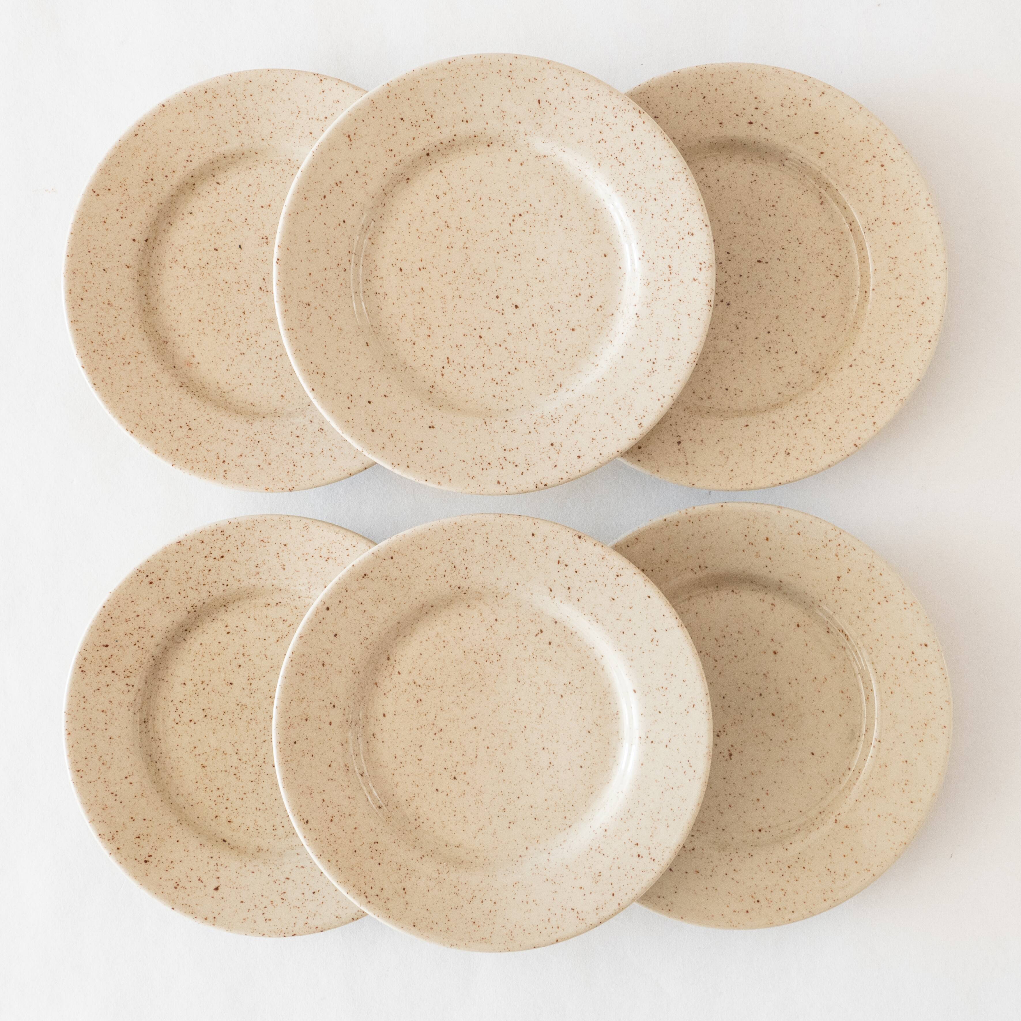 6 vintage speckled stoneware plates
