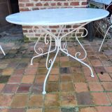 Garden furniture wrought iron, 1 table 3 armchairs