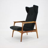 1960s Oak Wing Chair in Bouclé Upholstery, Czechoslovakia