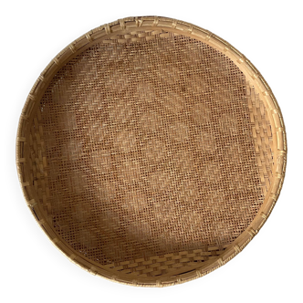 Decorative round tray in bamboo canework