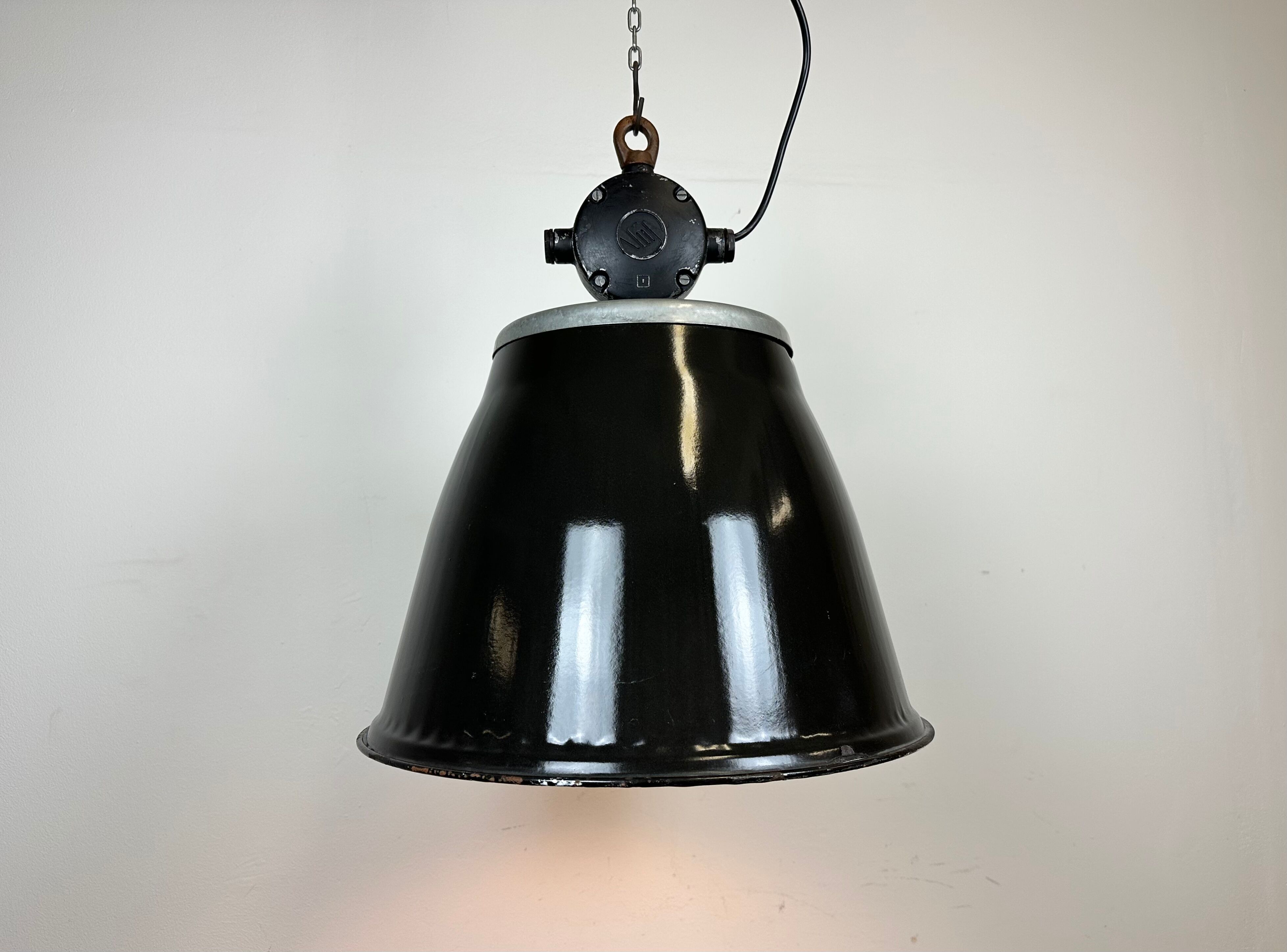 Industrial Black Enamel Factory Pendant Lamp, 1960s
