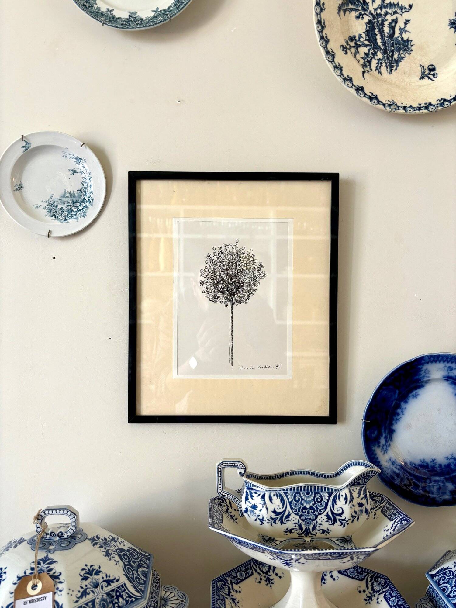 Drawing, work on paper by Claude Verdier framed, 1971