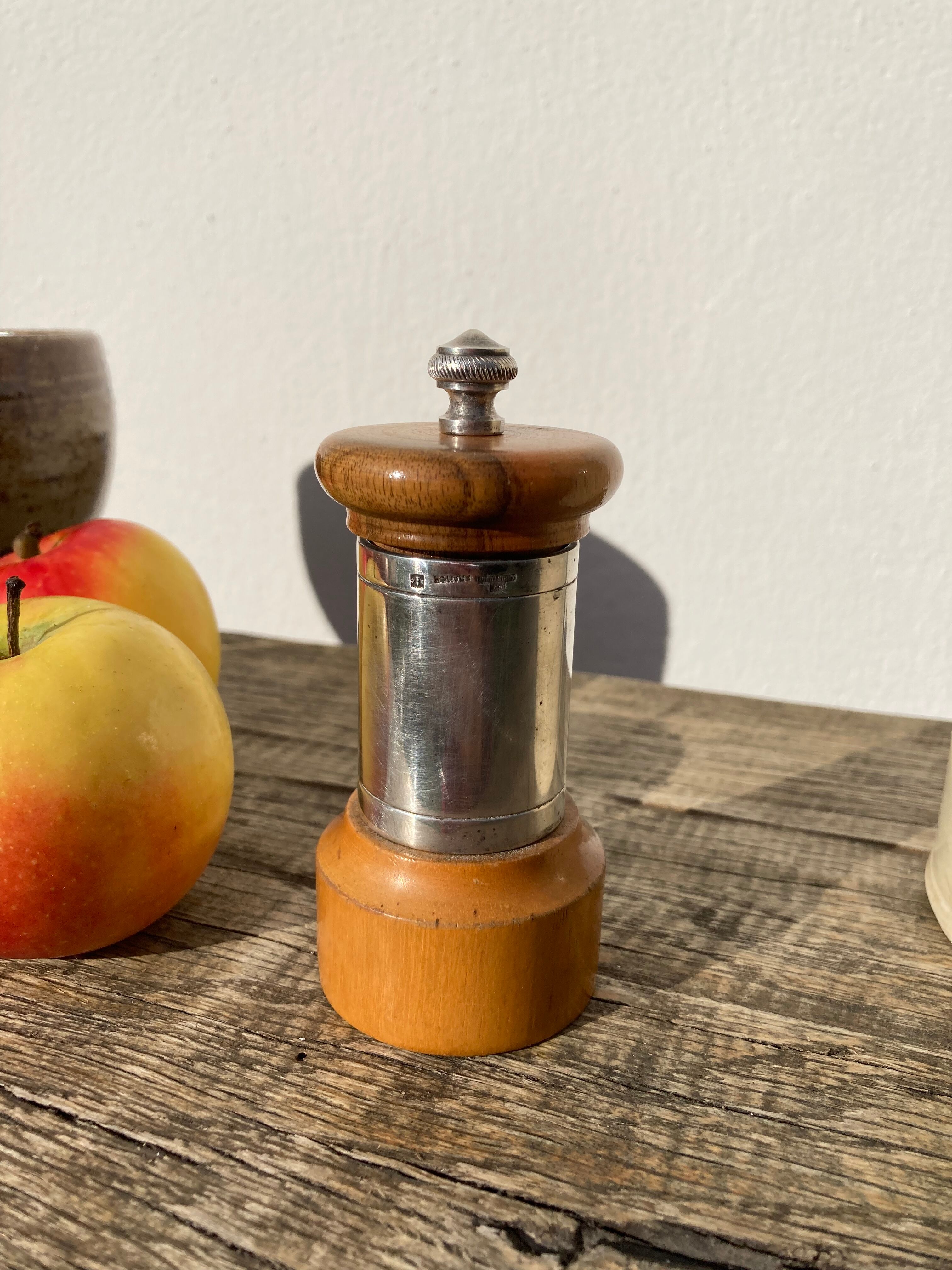 Peugeot pepper tree for Christofle in silver metal and vintage wood