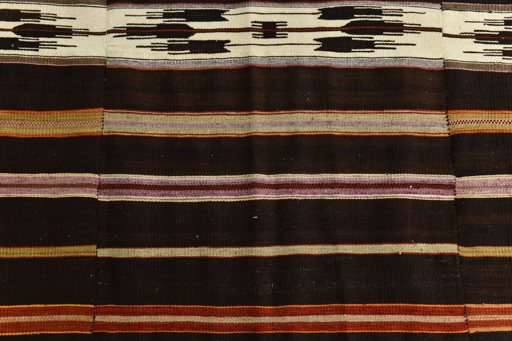 6x10 Dark Brown & Orange Strped Vintage Kilim Rug, 181x305Cm