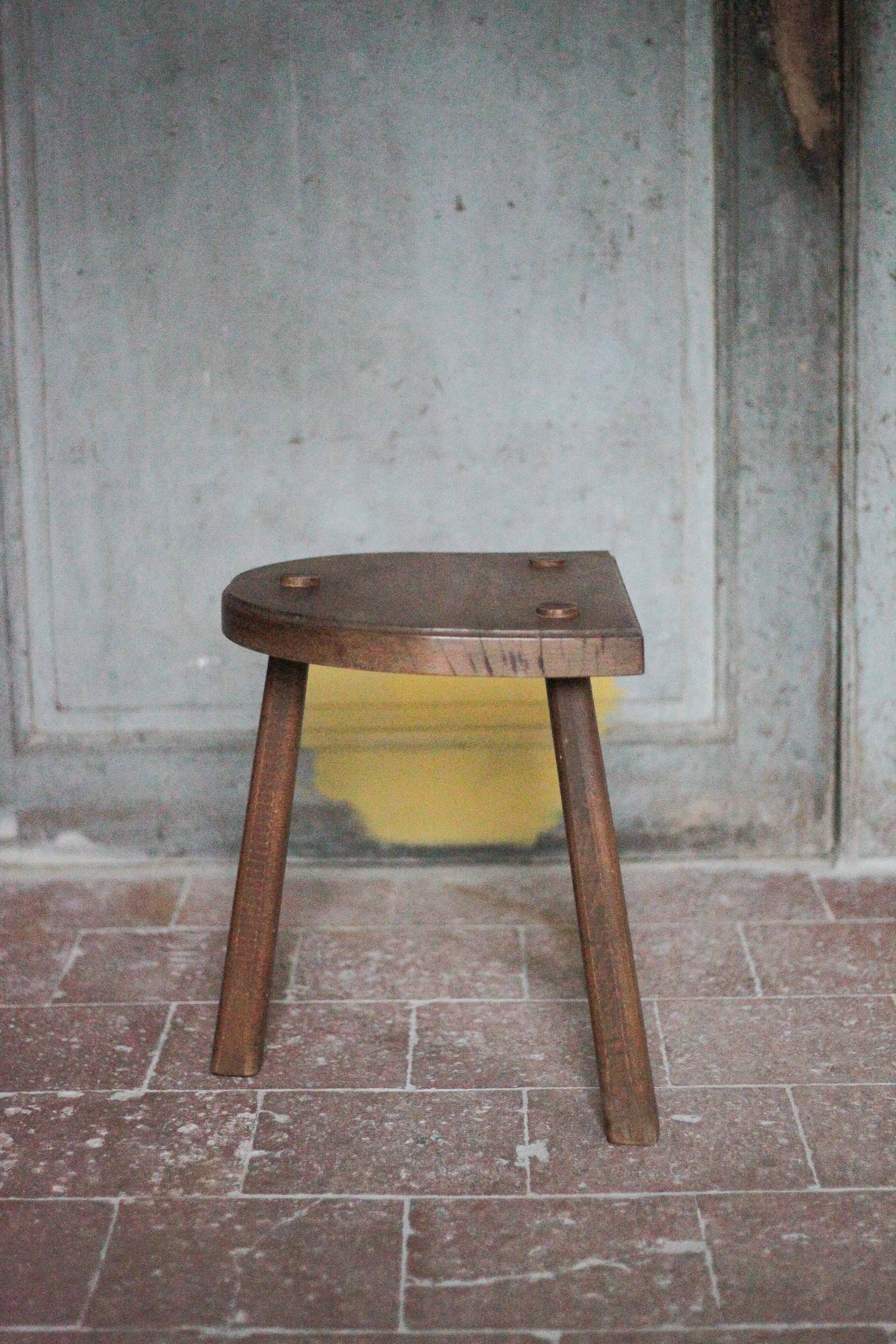 Vintage stool, wooden stool, half-moon tripod stool, occasional chair