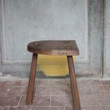Vintage stool, wooden stool, half-moon tripod stool, occasional chair