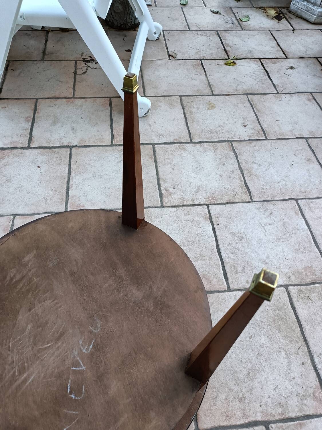 Antique Louis XVI style hot water bottle table with marble top