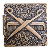 Poignée de porte en bronze avec ciseaux et peigne, Allemagne de l'Ouest 1960s