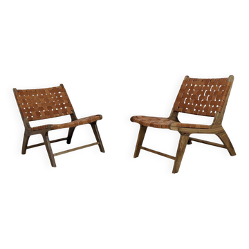 Two Moroccan leather armchairs