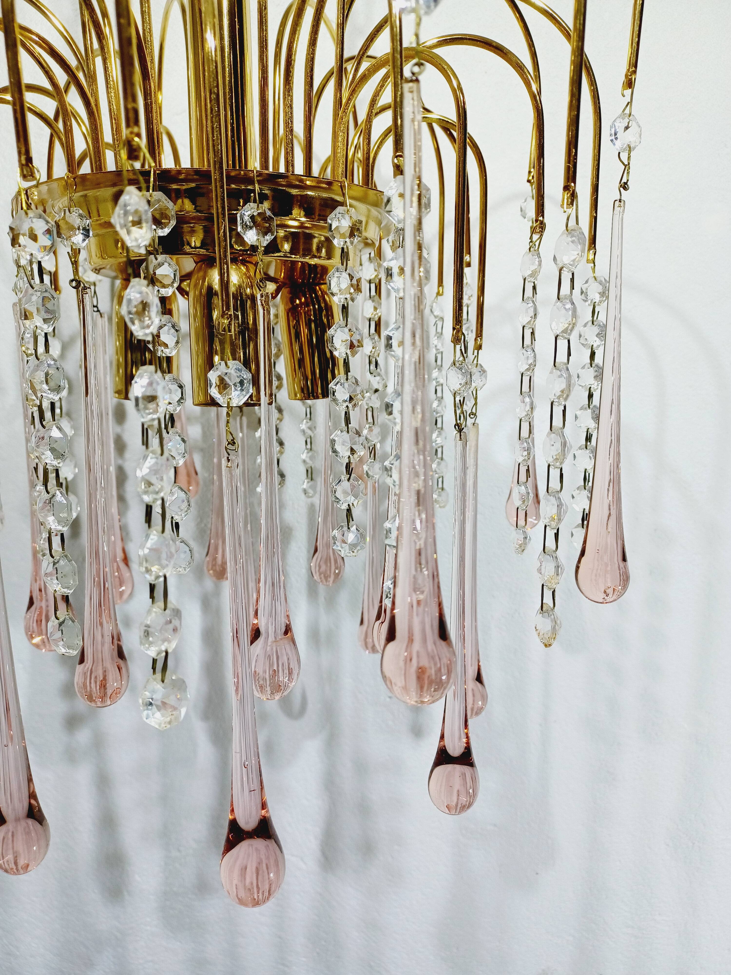 Murano chandelier with pink tassels with 3 lights