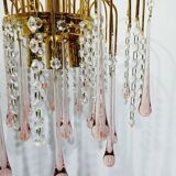 Murano chandelier with pink tassels with 3 lights