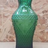 Ancien Vase Verre Moulé Vert Décor Pointes Vintage