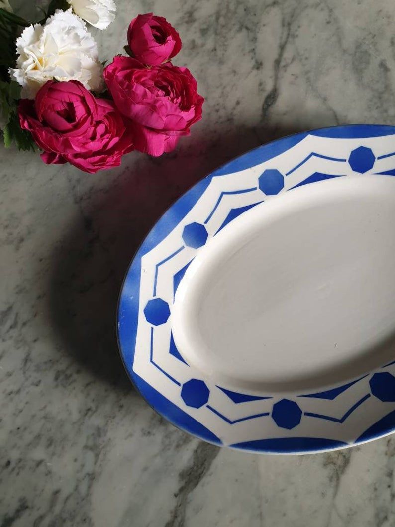 Old oval dish "Ciboulette" from the French factory of Digoin