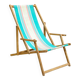 Folding deckchair in wood and vintage canvas