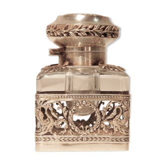 Bottle in glass and silver by Victor Boivin (son), old man, 19th century punch