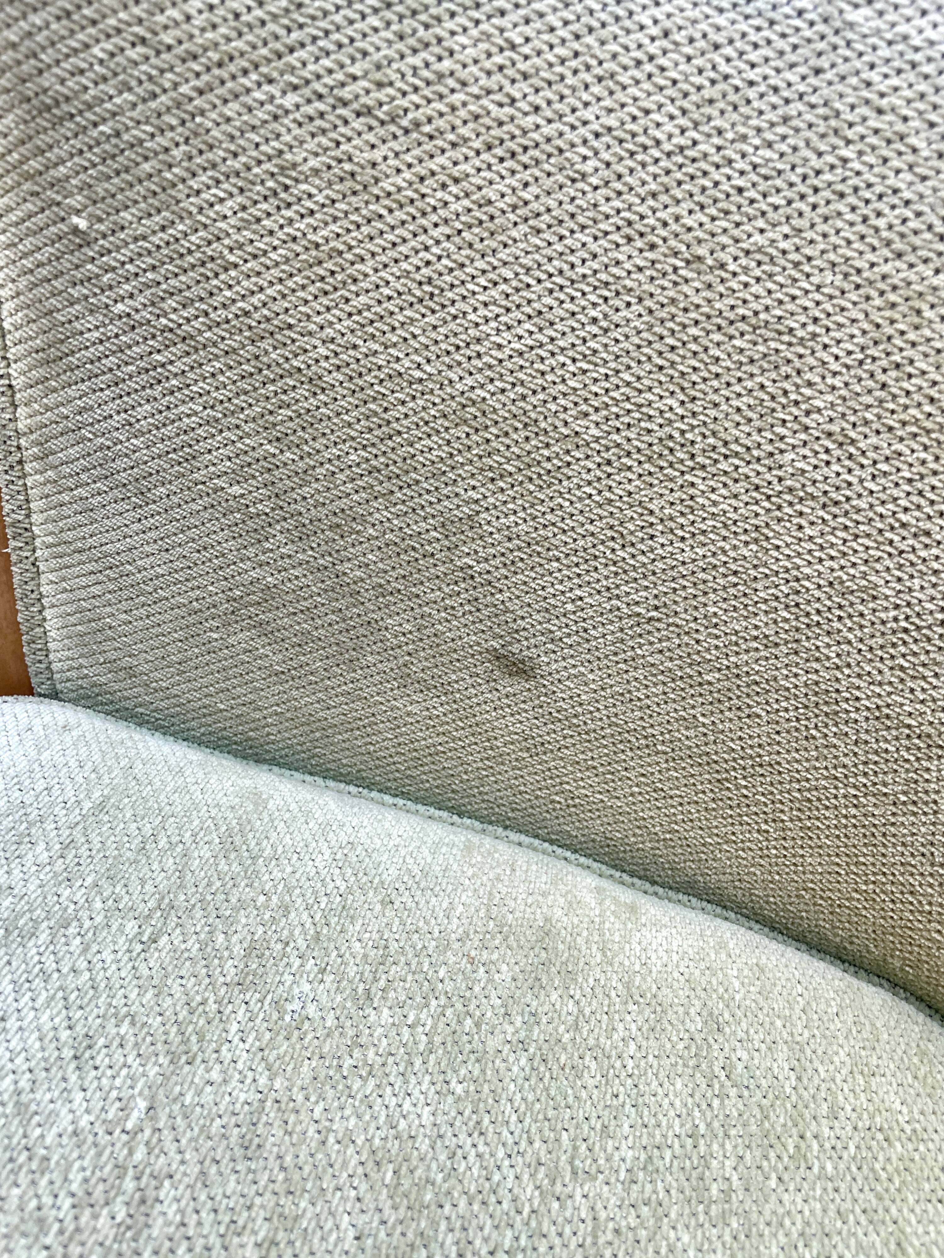 Pair of barrel-shaped armchairs in beech and almond green velvet by Maison Rosello