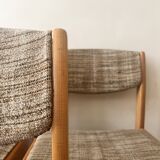 Set of 6 mid-century chairs in honey wood and tweed, 1970 design by dlg Regain.