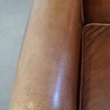 Cowhide Leather Wingback Chair in Light Cognac Color