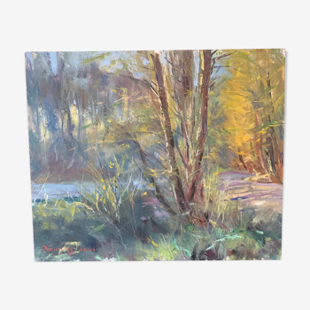 Oil on panel painting "Rural Landscape"